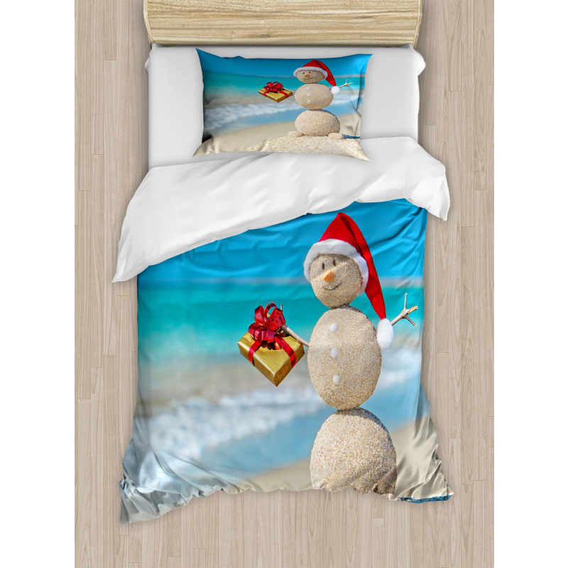 Sand Snowman Santa Hat Duvet Cover Set