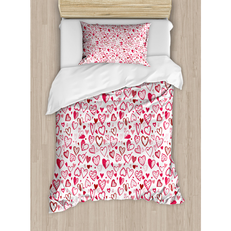 Sketch Style Hearts Duvet Cover Set