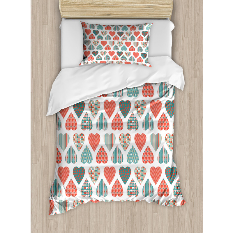 Retro Hearts Pattern Duvet Cover Set