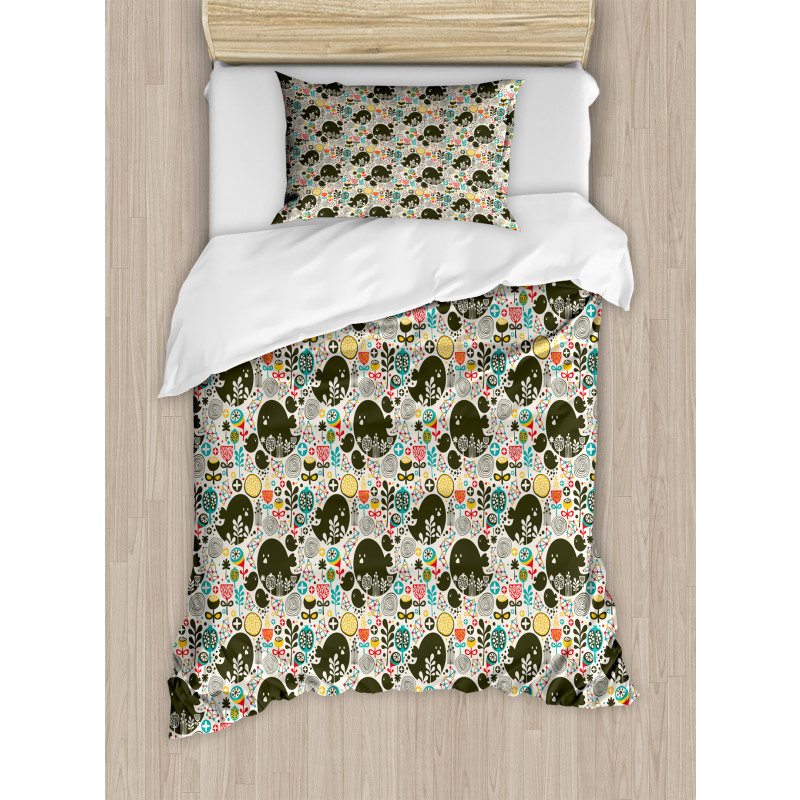 Birds Flowers Shapes Duvet Cover Set