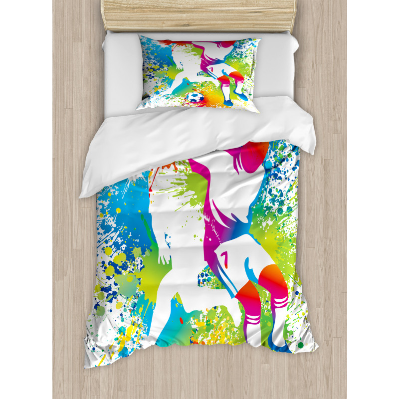 Football Players Colorful Duvet Cover Set