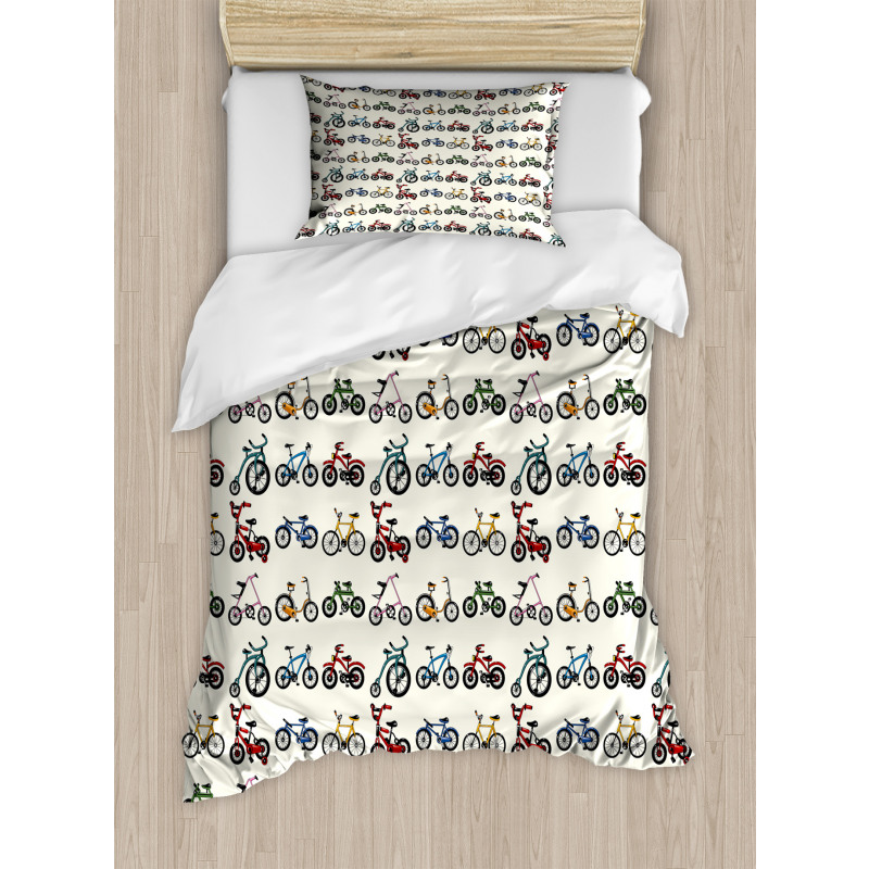 Colorful Bicycles Pattern Duvet Cover Set
