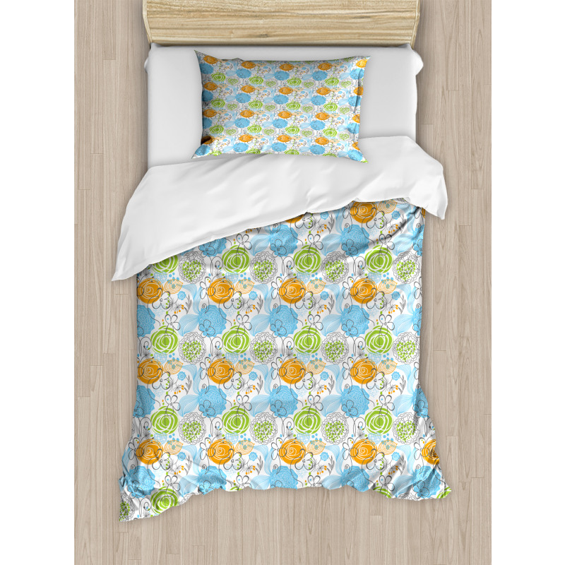 Doodle Leaves and Hearts Duvet Cover Set