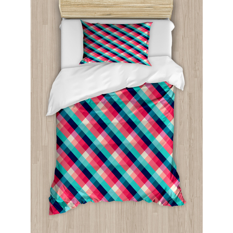 Diagonal Grid Rhombuses Duvet Cover Set