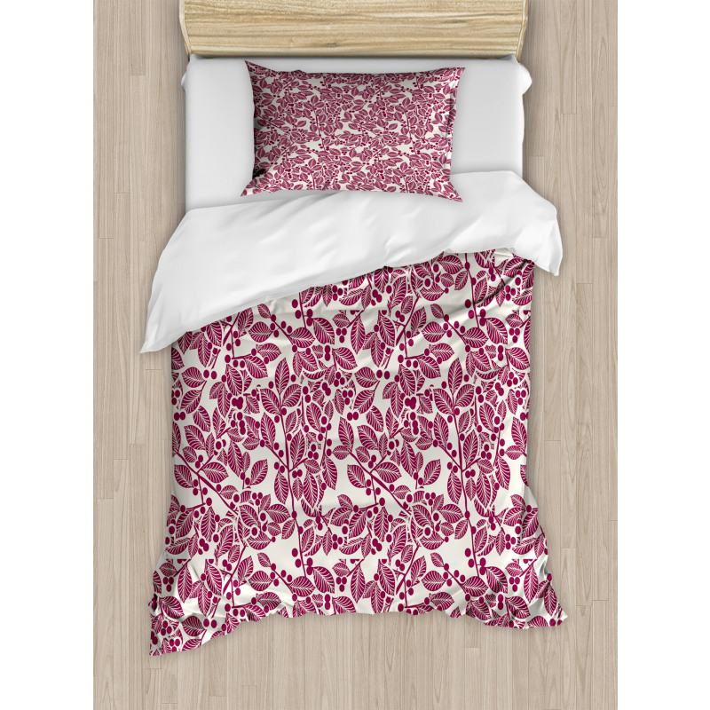 Monochrome Foliage Motif Duvet Cover Set