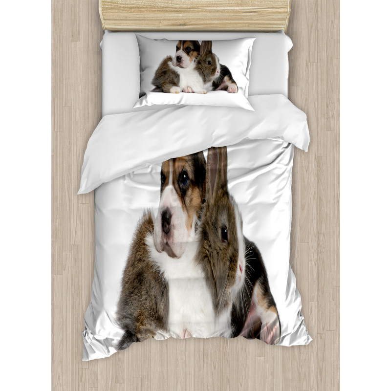 Rabbit Puppy Pet Friends Duvet Cover Set