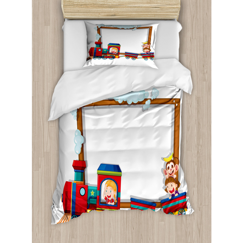 Children on Cartoon Train Duvet Cover Set