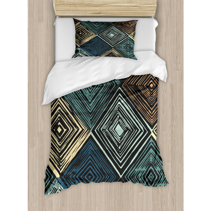 Retro Rhombus Pattern Duvet Cover Set