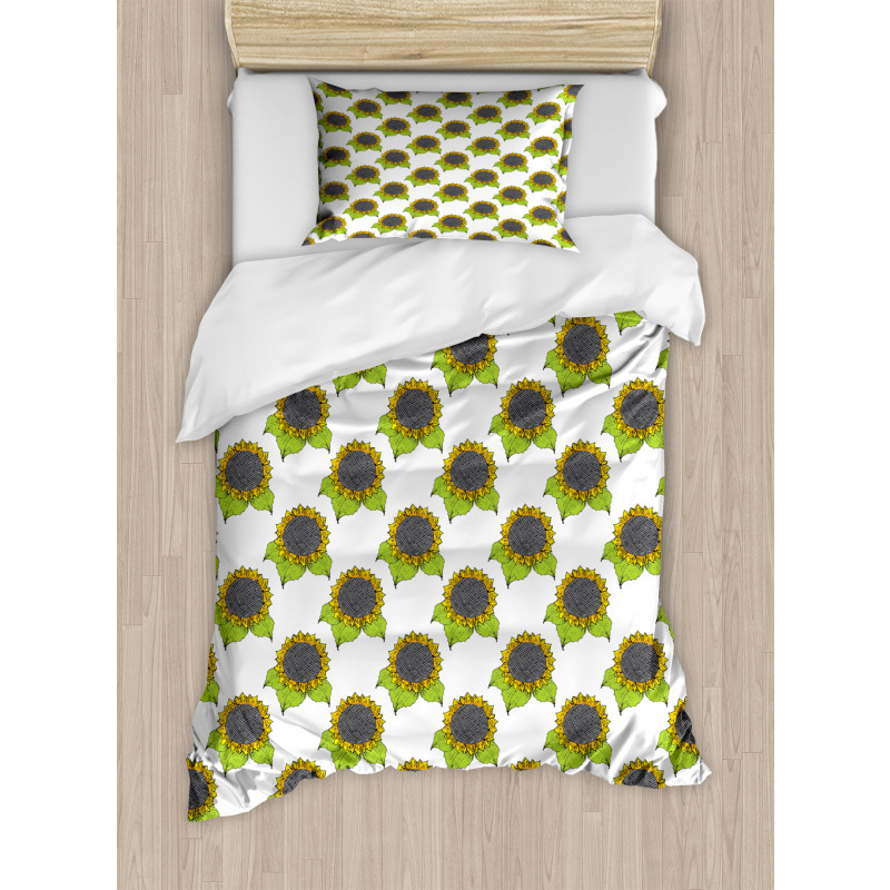 Spring Sunflower Sketch Duvet Cover Set