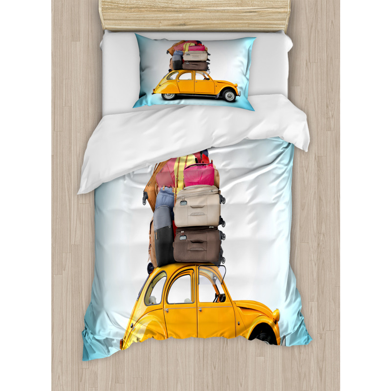 Old Car with Luggage Duvet Cover Set