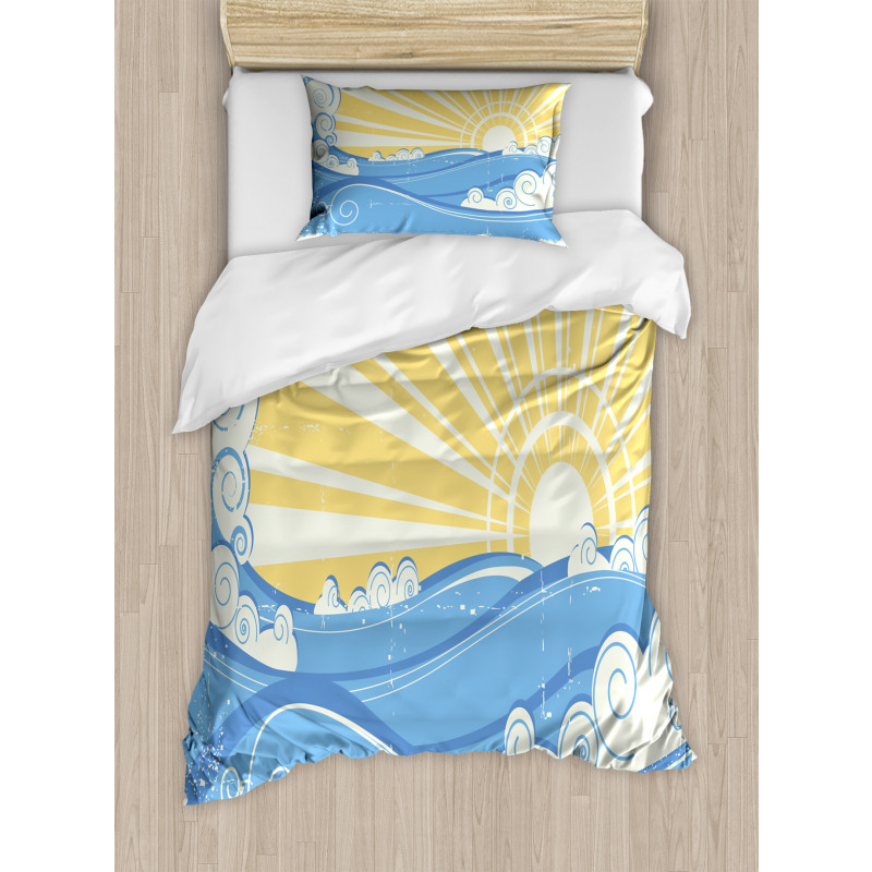 Vintage Waves with Sun Duvet Cover Set