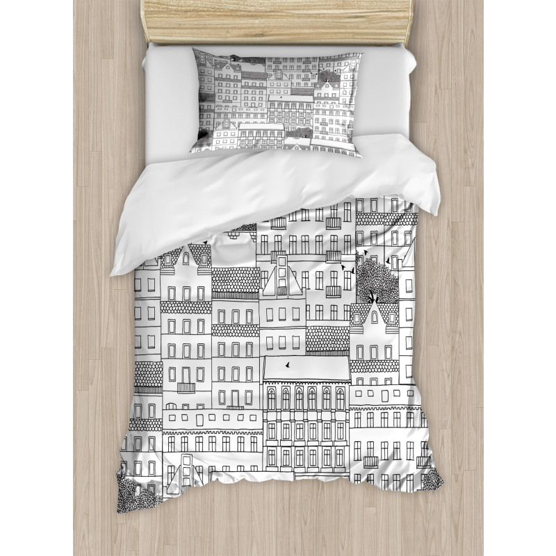 Hand Drawn Houses Town Duvet Cover Set