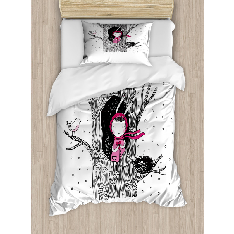 Girl in Hollow with Heart Duvet Cover Set