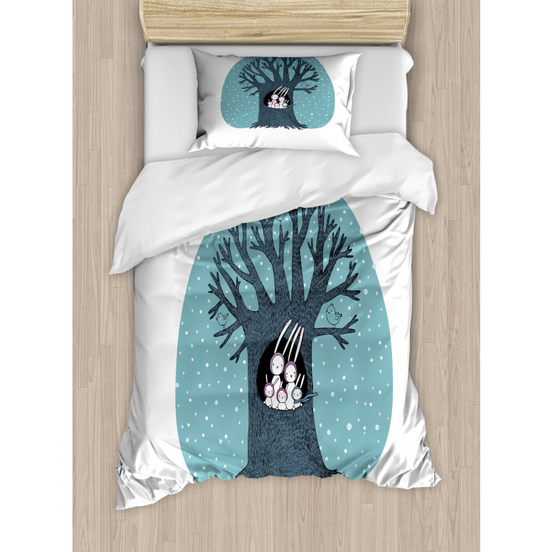 Rabbits Birds Snowfall Duvet Cover Set