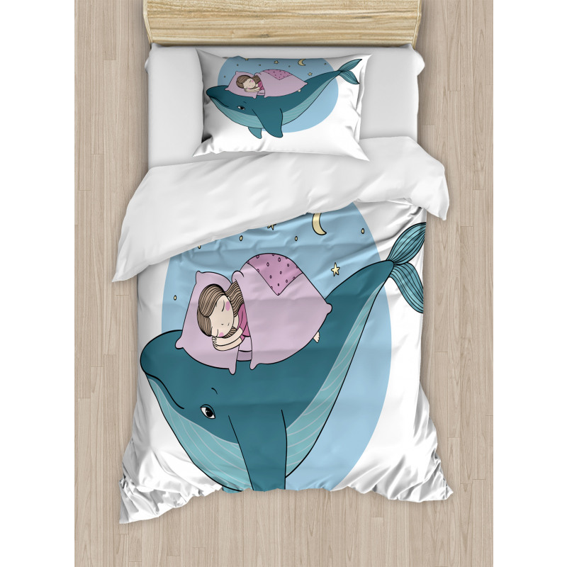 Girl Sleeping on Whale Duvet Cover Set