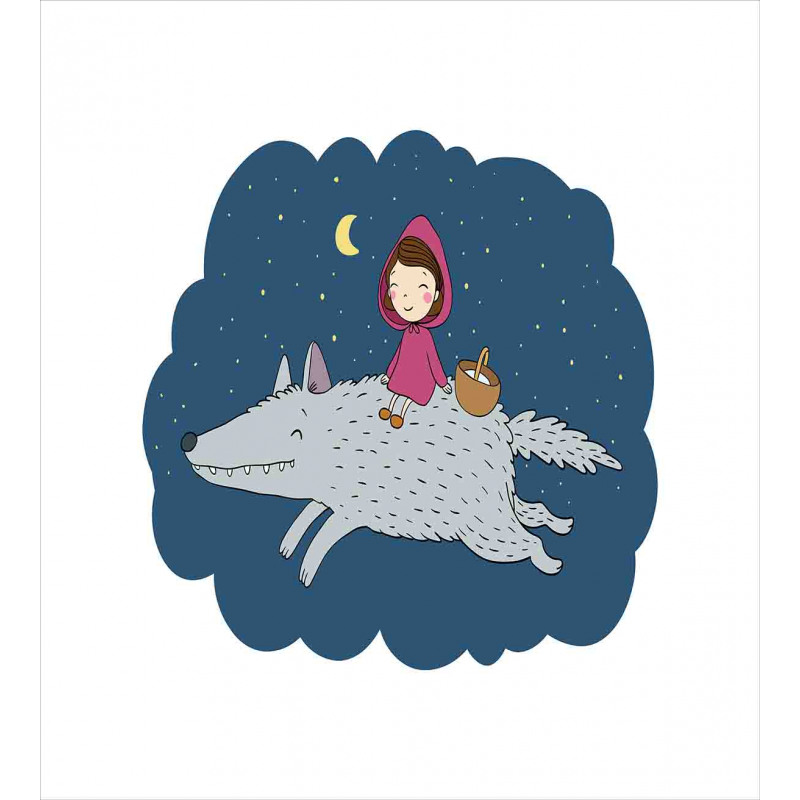 Cartoon Girl on Giant Wolf Duvet Cover Set