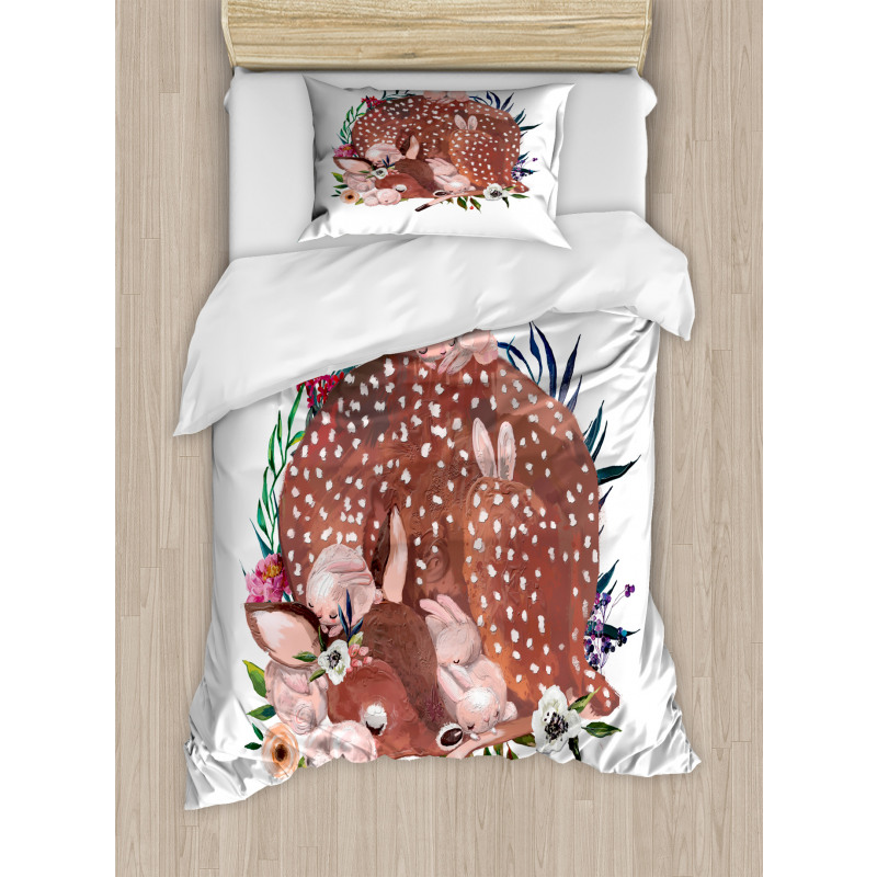 Deer with Hares in Forest Duvet Cover Set