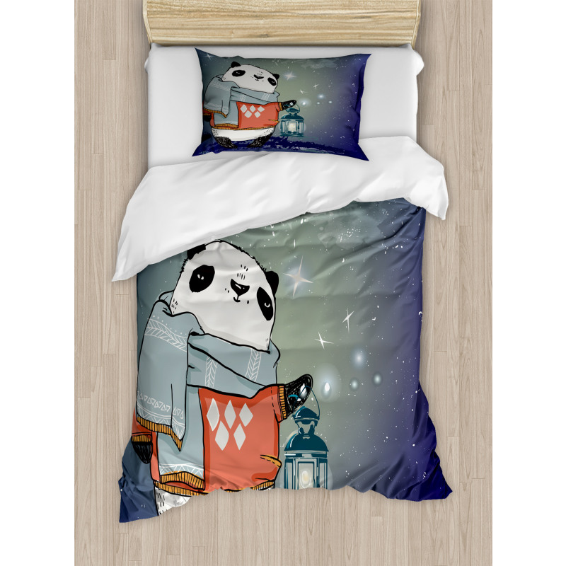 Panda Bear Winter Night Duvet Cover Set