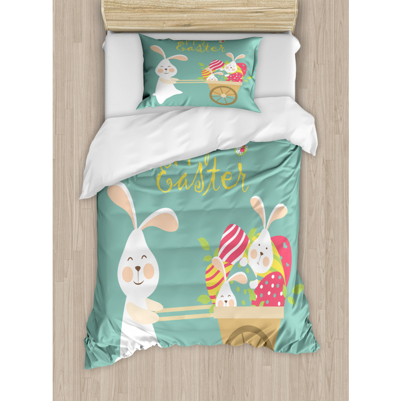 Smiling Bunny Eggs Duvet Cover Set