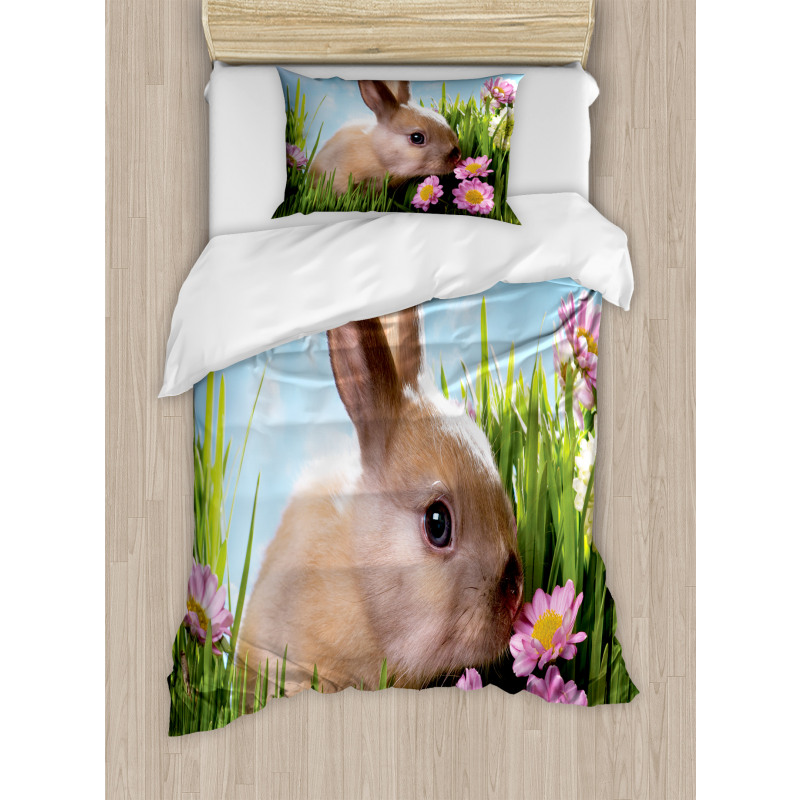 Grass and Spring Flowers Duvet Cover Set