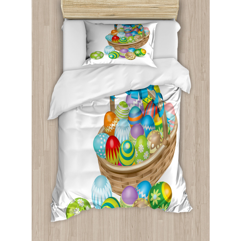 Basket of Colorful Eggs Duvet Cover Set