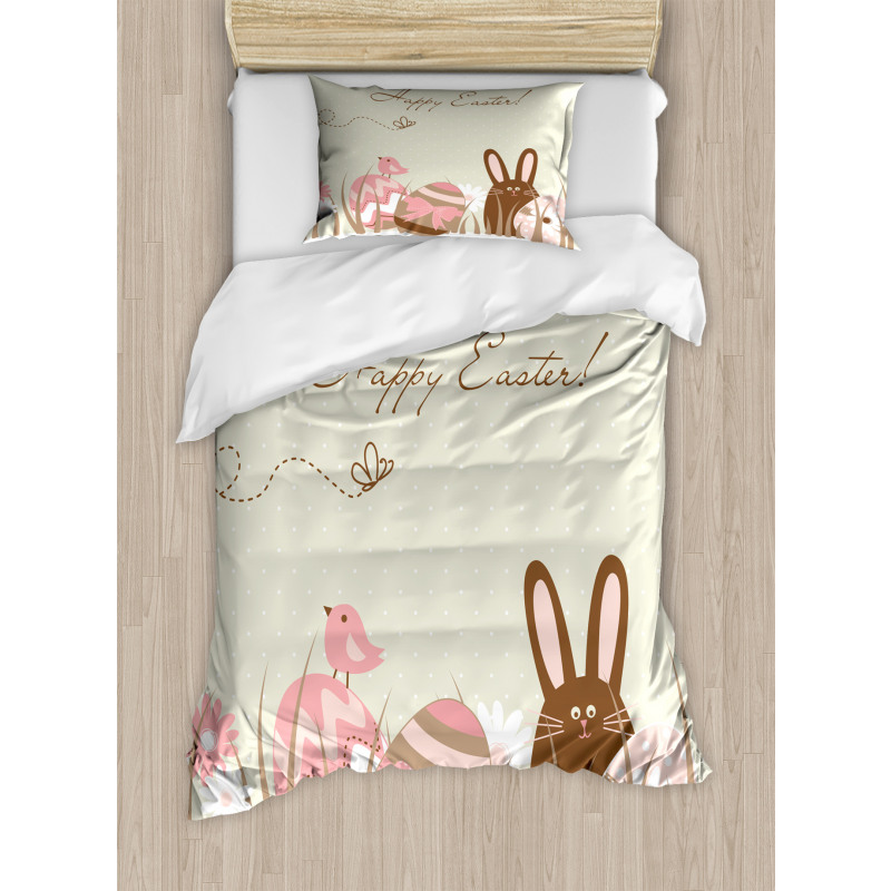 Pastel Toned Eggs Birds Duvet Cover Set