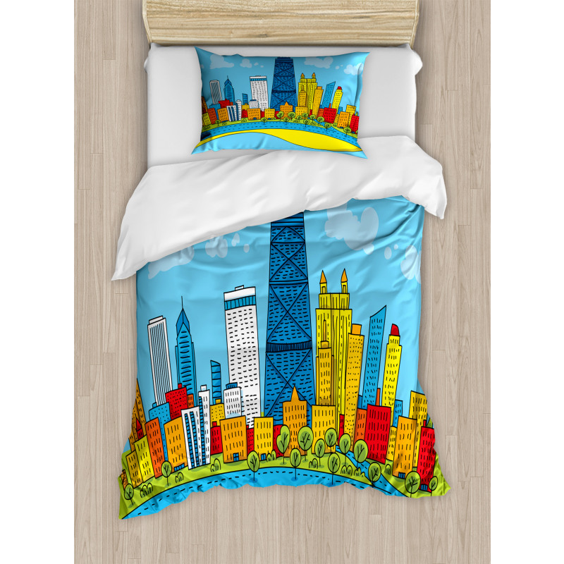 Cartoon City View Duvet Cover Set