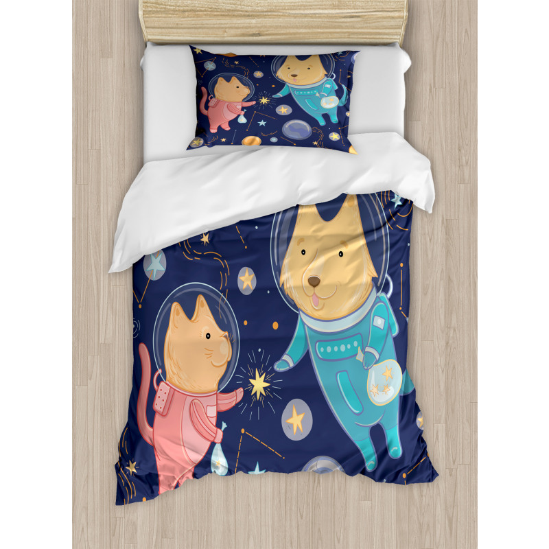 Cartoon Dog Astronaut Duvet Cover Set