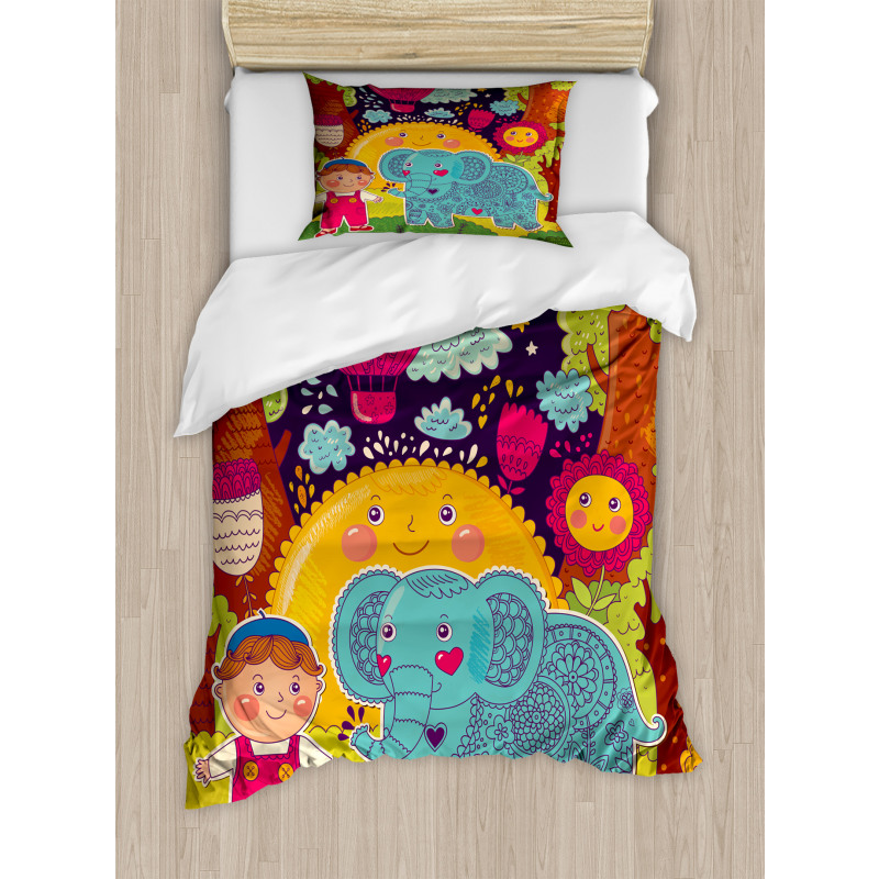 Cartoon Smiling Sun Duvet Cover Set