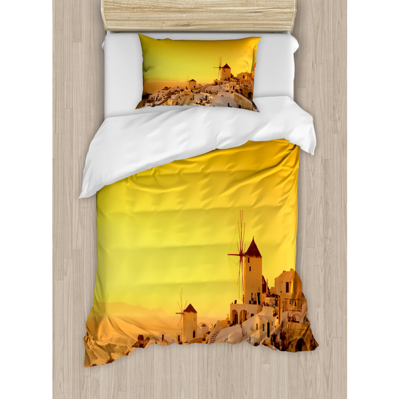 Sunset Santorini Vacation Duvet Cover Set