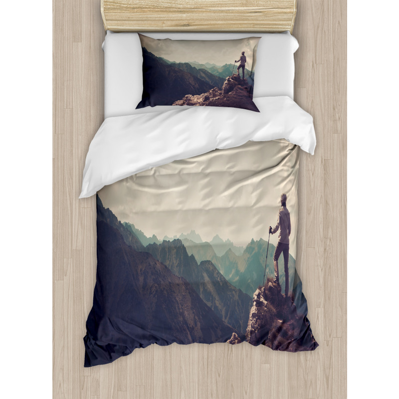 Woman Hiker on Top Duvet Cover Set