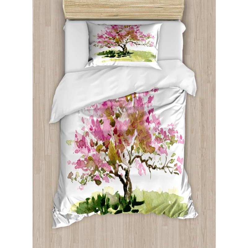 Watercolor Sakura Leaves Duvet Cover Set