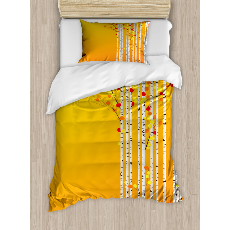 Autumn Season Birch Foliage Duvet Cover Set