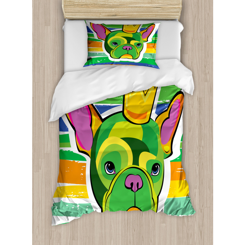 Crowned Dog Colorful Duvet Cover Set