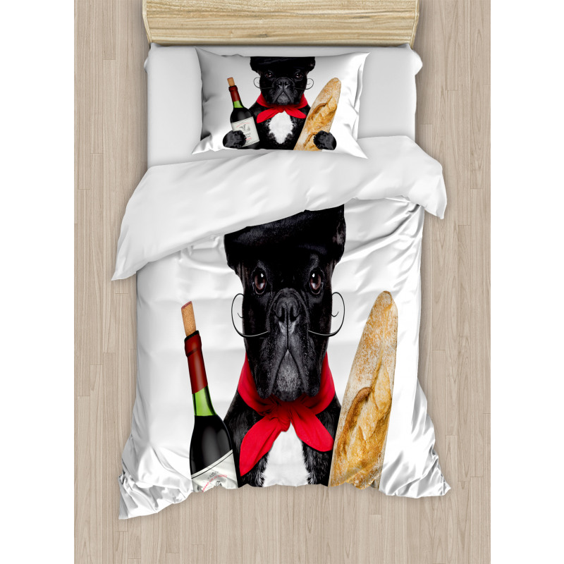 French Dog Red Wine Duvet Cover Set