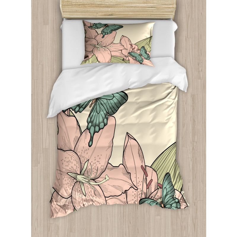 Butterflies and Lilies Duvet Cover Set