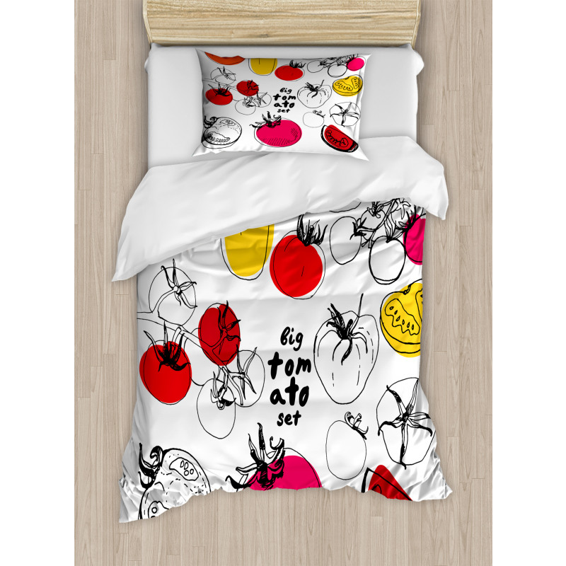 Vivid Sketched Tomatoes Duvet Cover Set