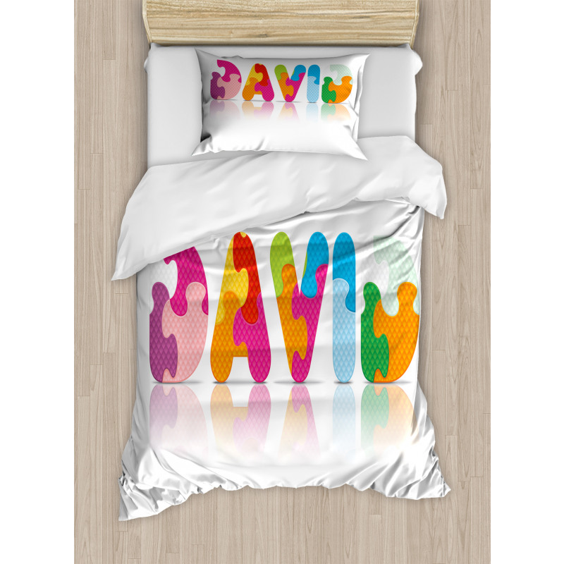 Colorful Puzzle Style Letters Duvet Cover Set