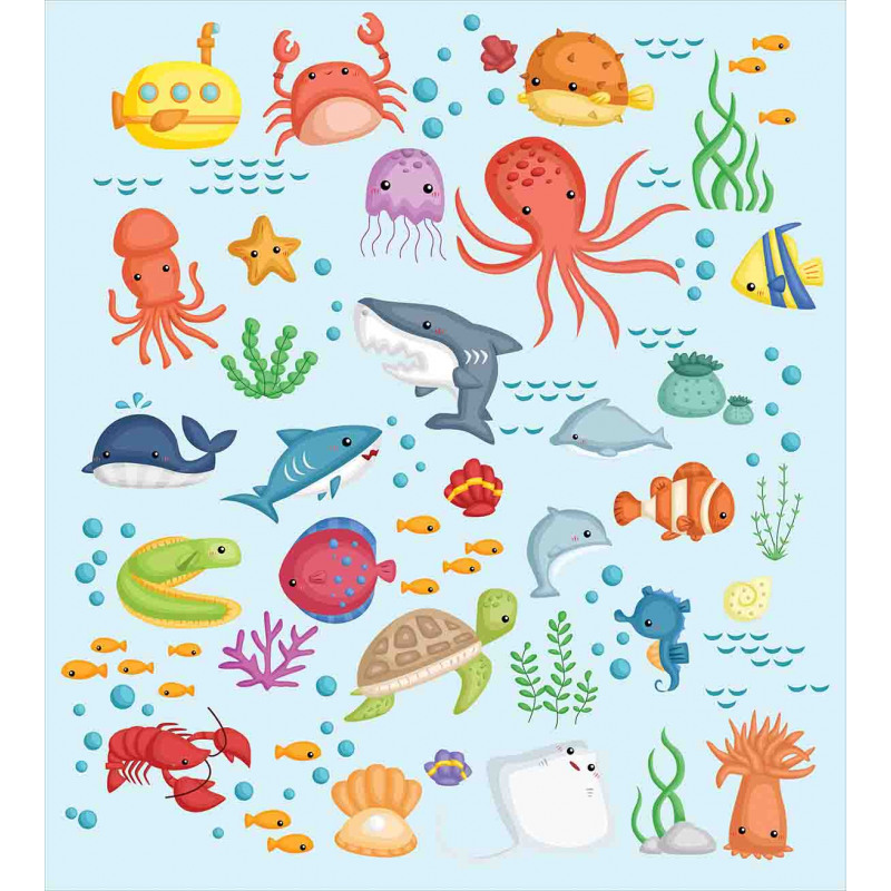 Sea Animals Submarine Duvet Cover Set