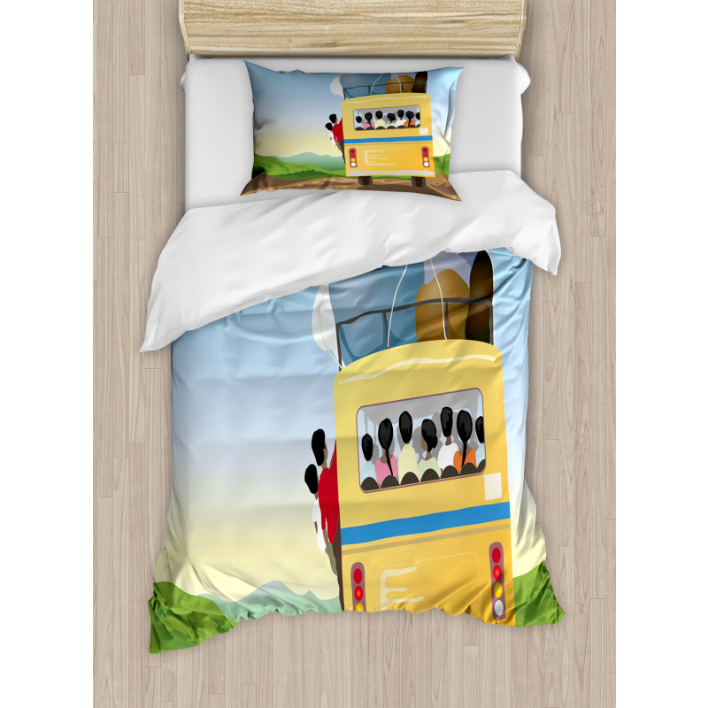 Crowded Yellow Bus Duvet Cover Set