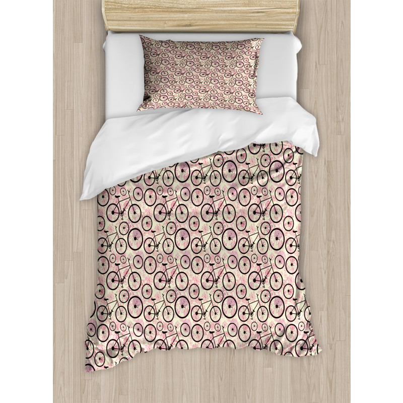 Pink Flowers Doodle Duvet Cover Set