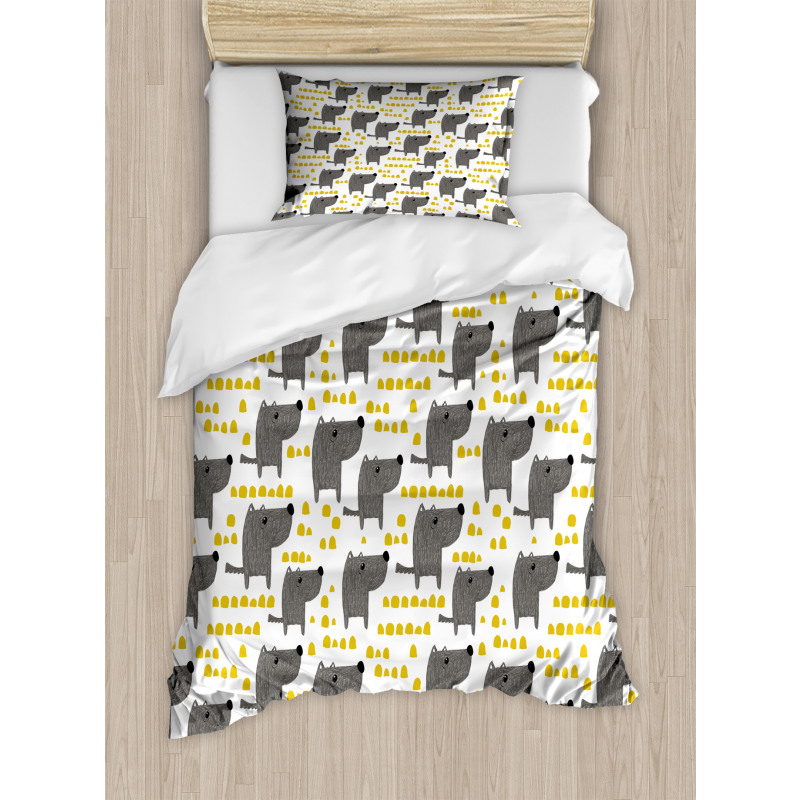 Sketch Style Canine Pattern Duvet Cover Set