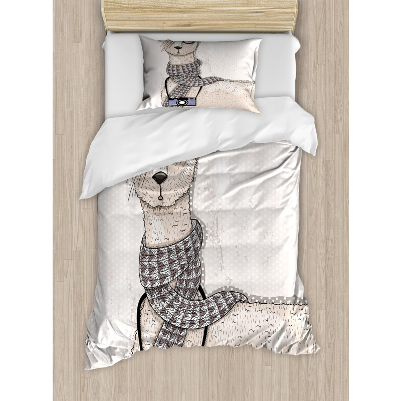 Llama with Glasses Scarf Duvet Cover Set