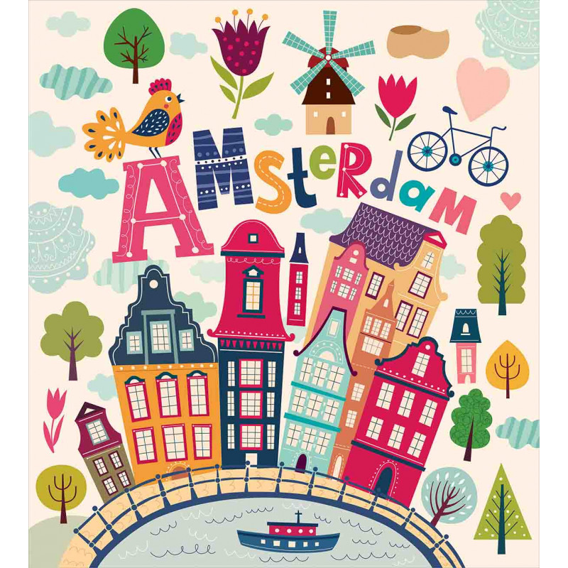Cartoon Amsterdam Houses Duvet Cover Set