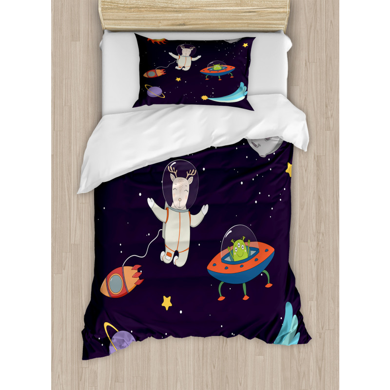 Astronaut Deer in Space Duvet Cover Set