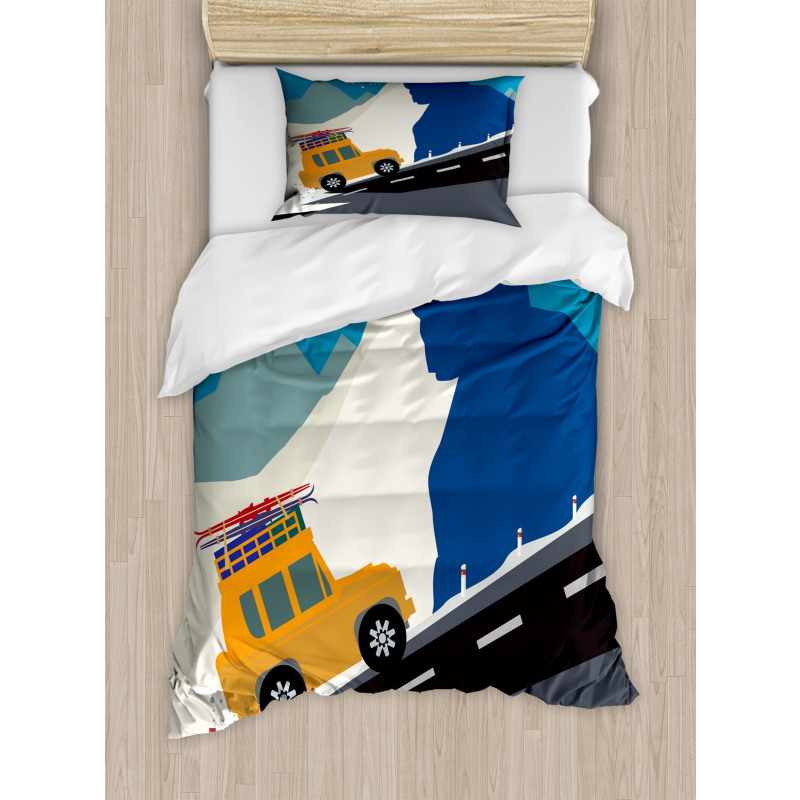 Winter Mountain Road Ski Duvet Cover Set