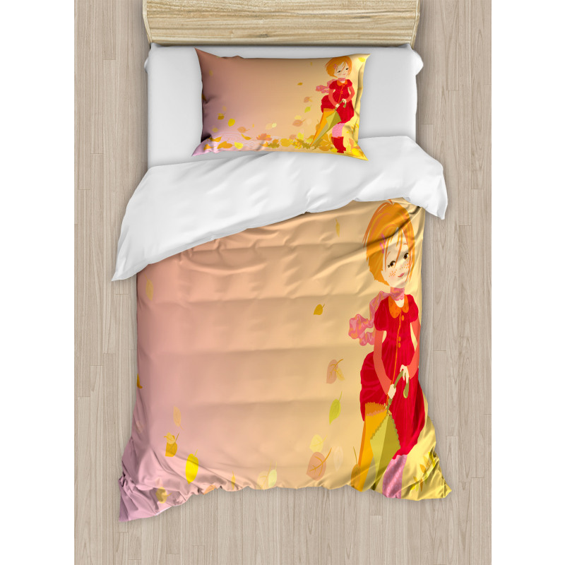 Smiling Girl Autumn Fall Duvet Cover Set