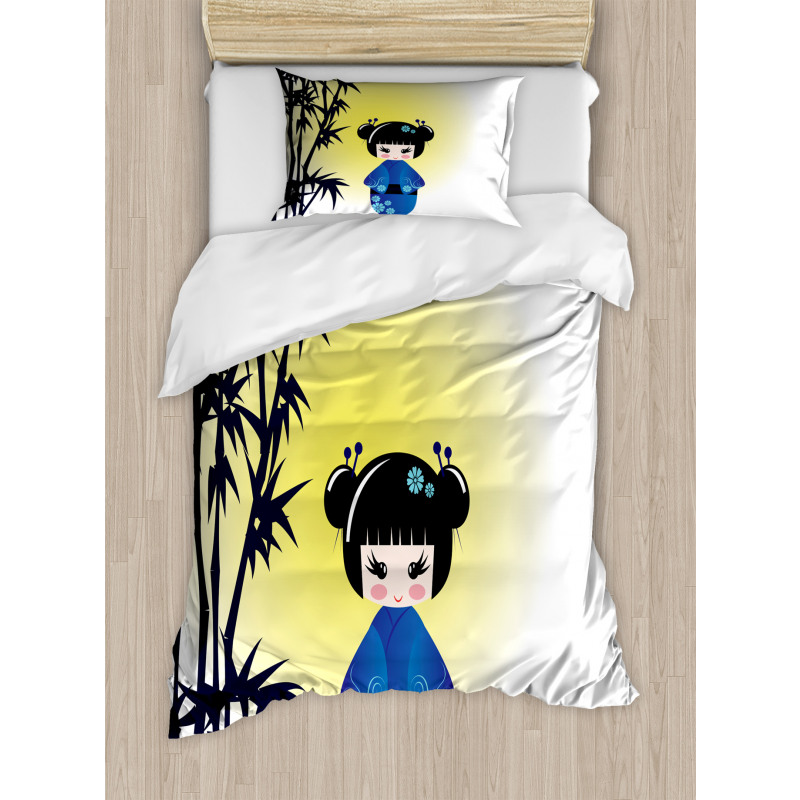 Kokeshi Doll Bamboo Tree Duvet Cover Set