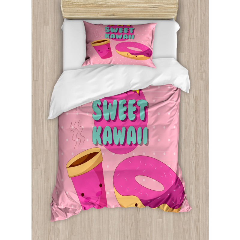 Kawaii Donut Coffee Duvet Cover Set