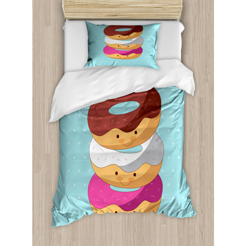 Kawaii Cartoon Donuts Duvet Cover Set